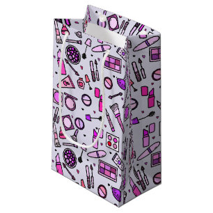Makeup Cosmetics Illustrated Pink Pattern Small Gift Bag