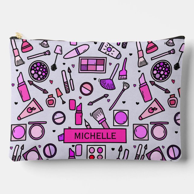 Makeup Cosmetics Illustration Pattern Personalised Accessory Pouch (Front)