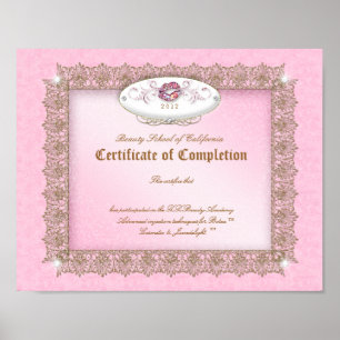 Makeup Diploma Certificate of Completion Pink Lips Poster