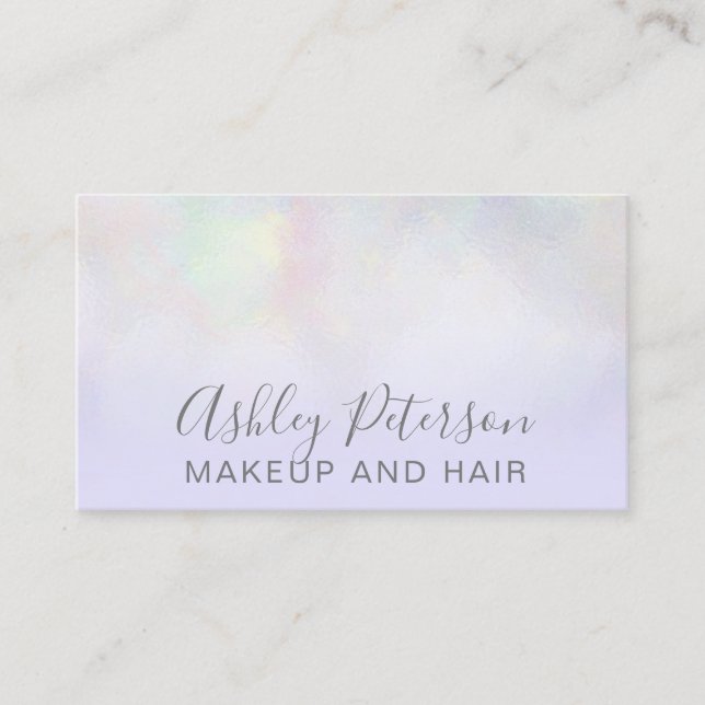 Makeup elegant typography lavender pearl nacre business card (Front)