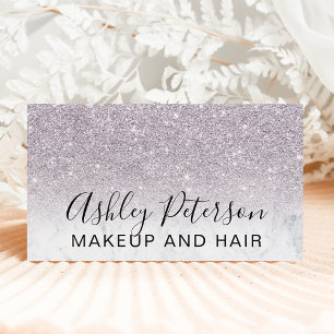 Makeup elegant typography marble purple glitter business card