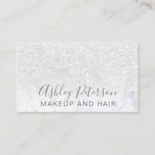 Makeup elegant typography marble white glitter business card