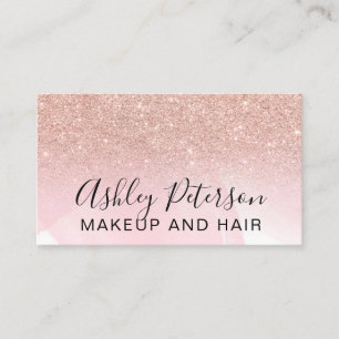 Makeup elegant typography pink rose gold glitter business card