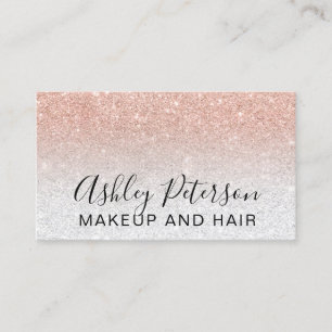 Makeup elegant typography silver rose gold glitter business card