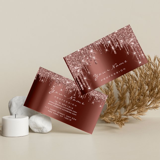 Makeup Event Glitter Rose Nails  Manicure Brown Business Card (Creator Uploaded)