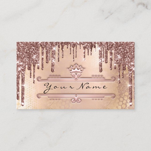 Makeup Event Planner Rose Gold Drips Crown Business Card (Front)