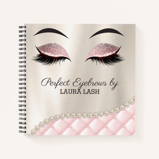 Makeup Eye Lash Brow Tufted Pearls Notebook (Front)