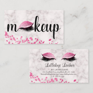 Makeup Eye Lash Pink Glitter Marble Closed Eyelid Business Card