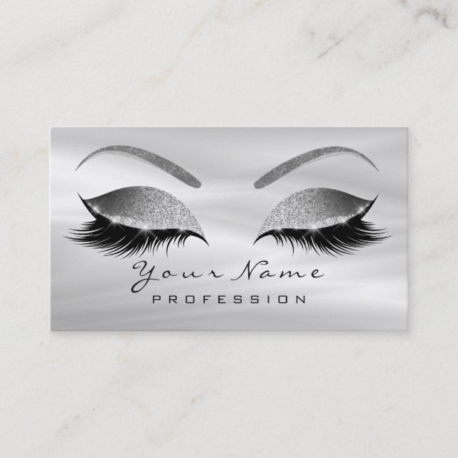 Makeup Eyebrow Eyes Lashes Grey Silk Rose Gold Business Card (Front)