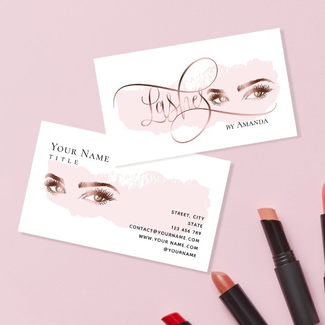 Makeup Eyebrow Eyes Lashes Rose Gold Business Card (Creator Uploaded)