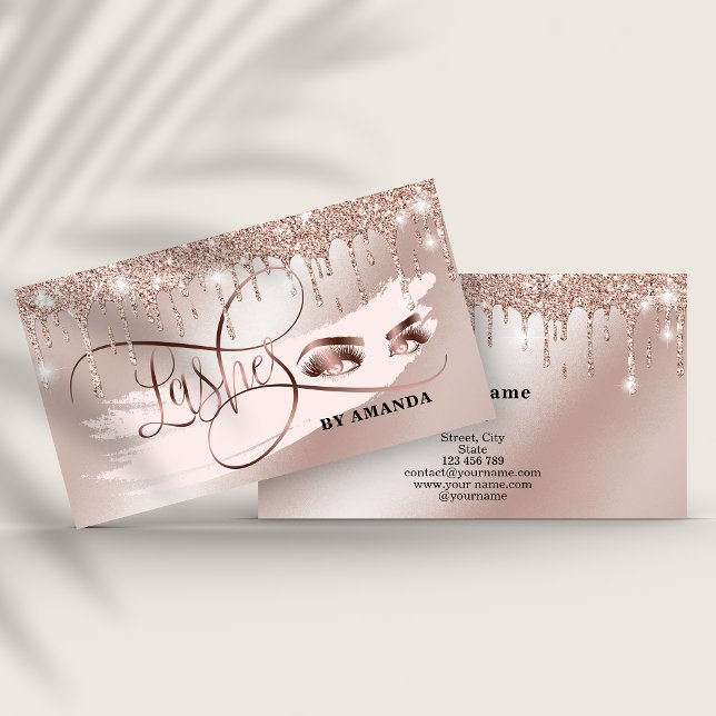 Makeup Eyebrow Eyes Lashes Rose Gold Drips Business Card (Creator Uploaded)