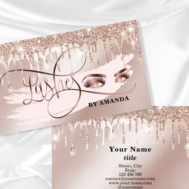 Makeup Eyebrow Eyes Lashes Rose Gold Drips Business Card (Creator Uploaded)