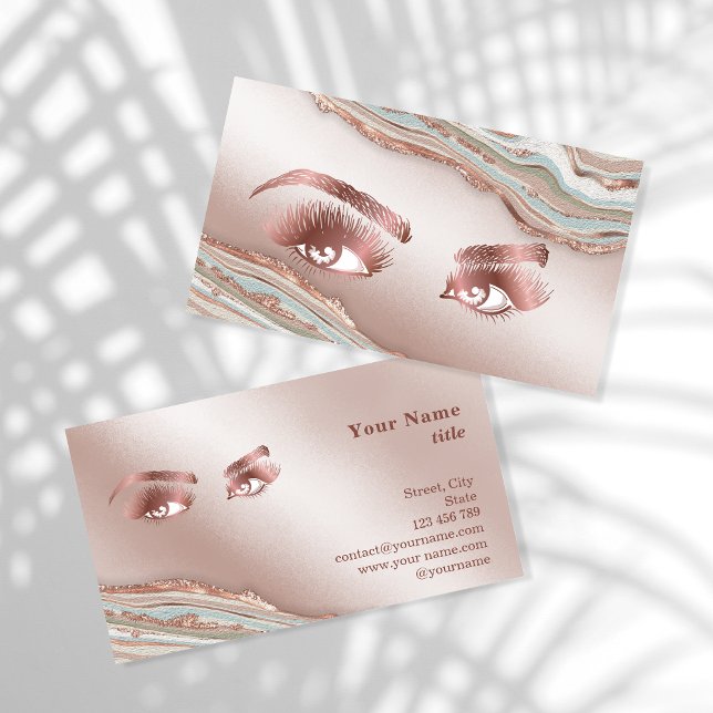Makeup Eyebrow Eyes Lashes Rose Gold Marble Busine Business Card (Creator Uploaded)