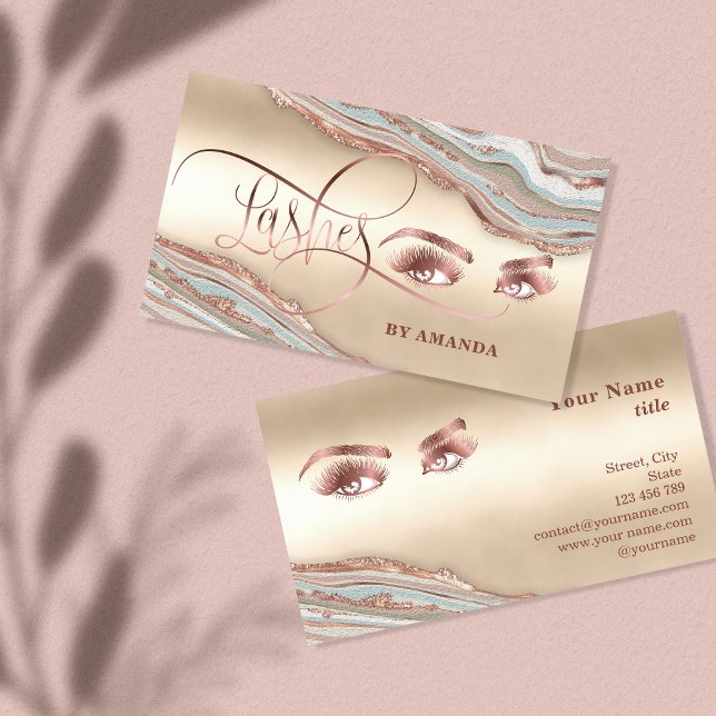 Makeup Eyebrow Eyes Lashes Rose Gold Marble Busine Business Card (Creator Uploaded)
