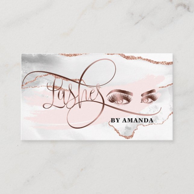 Makeup Eyebrow Eyes Lashes Rose Gold Marble Business Card (Front)