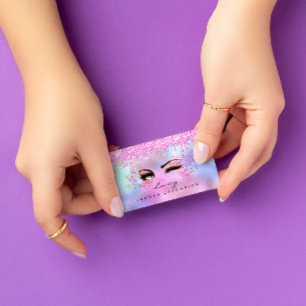 Makeup Eyebrow Hair Eyelashes Glitter Pink Social Business Card