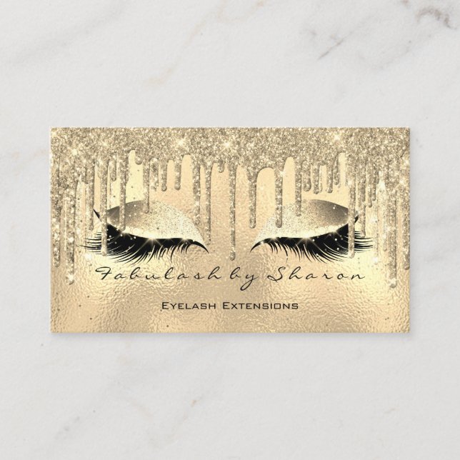 Makeup Eyebrow Lashe Glitter Drips Gold Sparkly Business Card (Front)