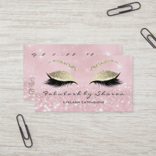 Makeup Eyebrow Lashes Extension Glitter Gold Pink Business Card
