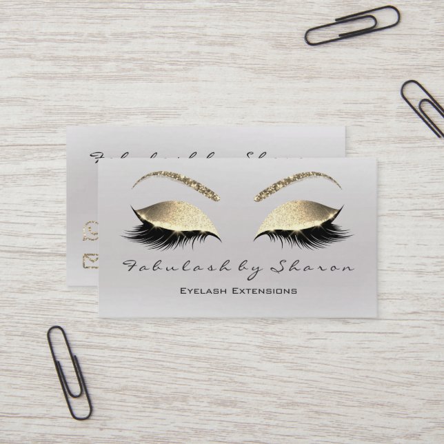 Makeup Eyebrow Lashes Glitter Diamond Grey Luxury Business Card (Front/Back In Situ)