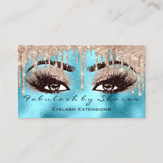 Makeup Eyebrow Lashes Glitter Drip Blue VIP ROse Business Card (Front)