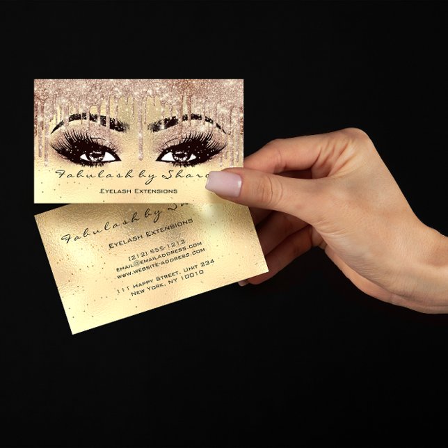 Makeup Eyebrow Lashes Glitter Drip Spark Glam Gold Business Card (Creator Uploaded)