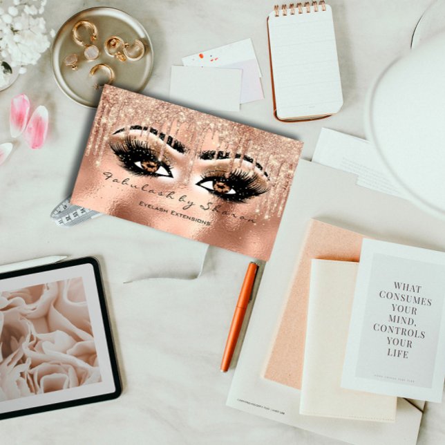 Makeup Eyebrow Lashes Glitter Drip Spark VIP ROse  Business Card (Creator Uploaded)