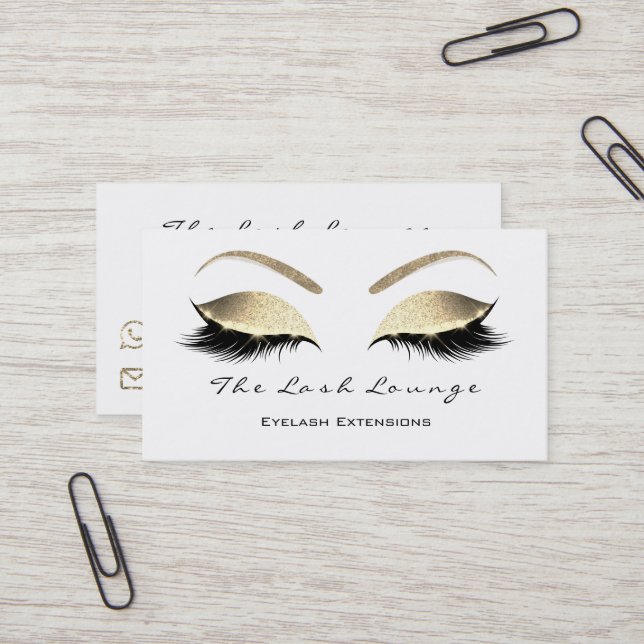 Makeup Eyebrow Lashes Glitter Gold White Black Business Card (Front/Back In Situ)