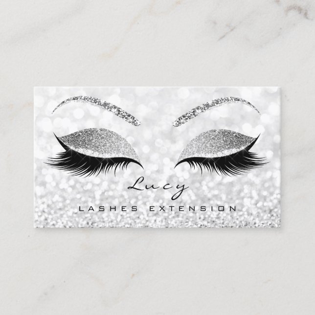 Makeup Eyebrow Name Lash Glitter Grey Silver Lucy Business Card (Front)