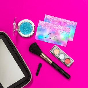 Makeup Eyebrow Name Lashes Fuchsia  Pink Drips Business Card