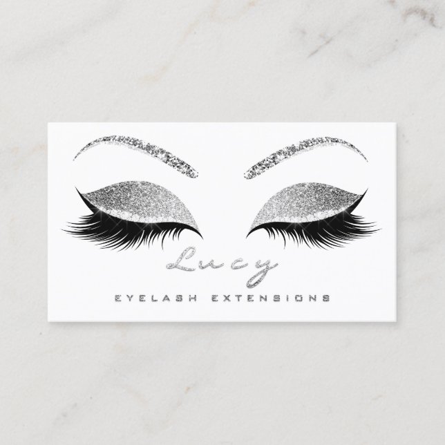Makeup Eyebrow Name Lashes Glitter Grey Silver Log Business Card (Front)