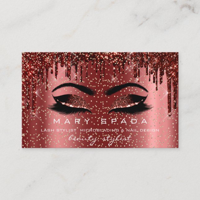 Makeup Eyebrows Lash Browns Burgundy Spark Nails Business Card (Front)
