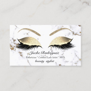 Makeup Eyebrows Lash Gold Marble White Social Business Card