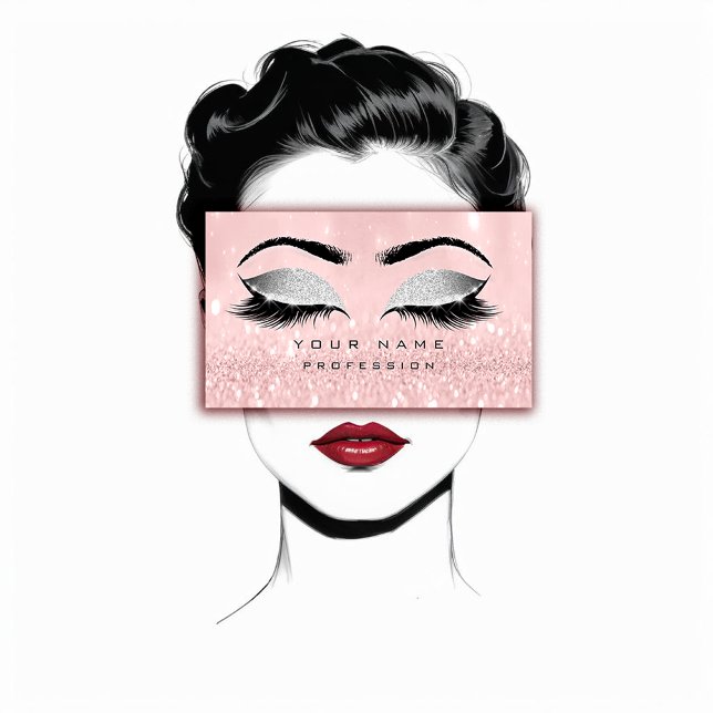 Makeup Eyebrows Lashes Extension Pink Glitter Business Card (Makeup Eyebrows Lashes Extension Pink Glitter Business Card)