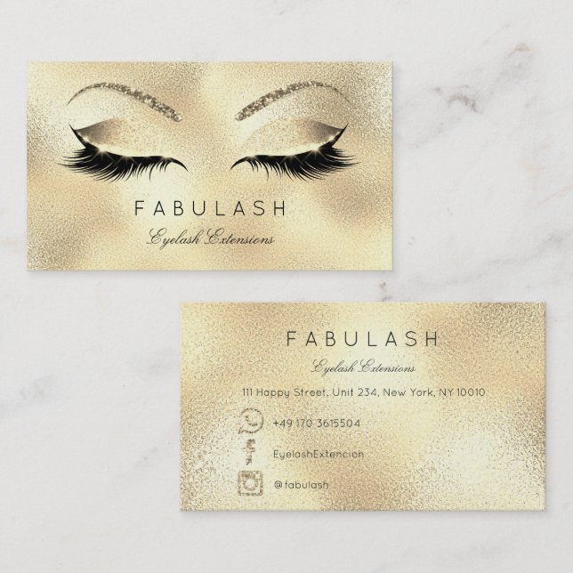 Makeup Eyebrows Lashes Glitter Beauty Gold VIP Business Card (Front/Back)