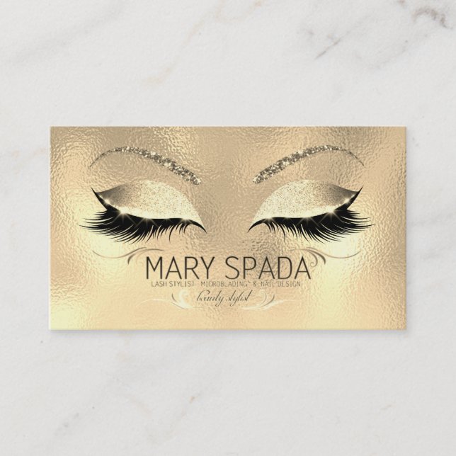 Makeup Eyebrows Lashes Glitter Diamond Gold Name Business Card (Front)