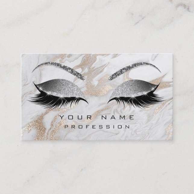 Makeup Eyebrows Lashes Glitter Marble Sparkly Business Card (Front)