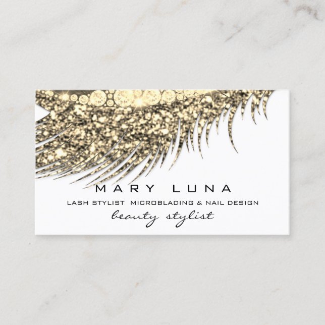 Makeup Eyebrows Lashes Glitter Metal White Gold Business Card (Front)
