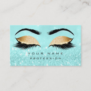 Makeup Eyebrows Lashes Glitter Tiffany Ocean Gold Business Card