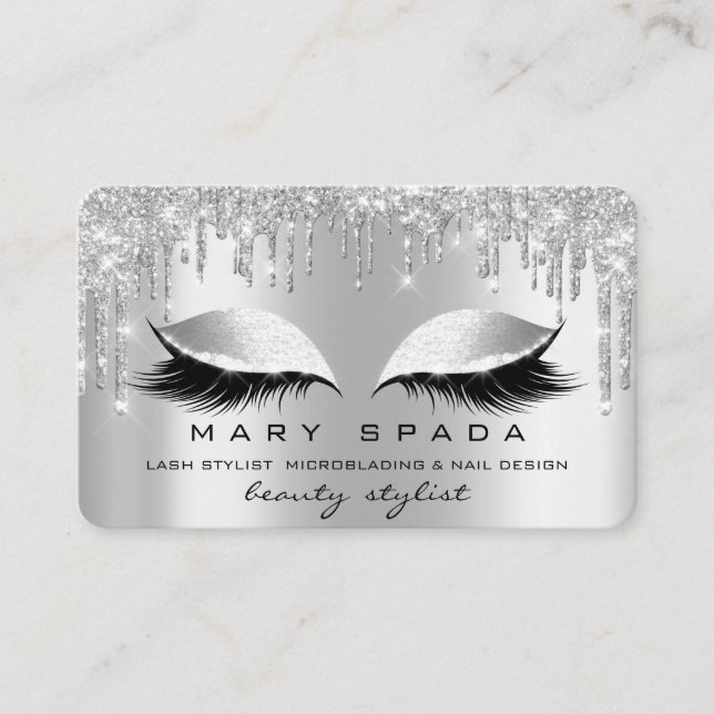 Makeup Eyebrows Lashes Grey Grey Spark Silver Business Card (Front)