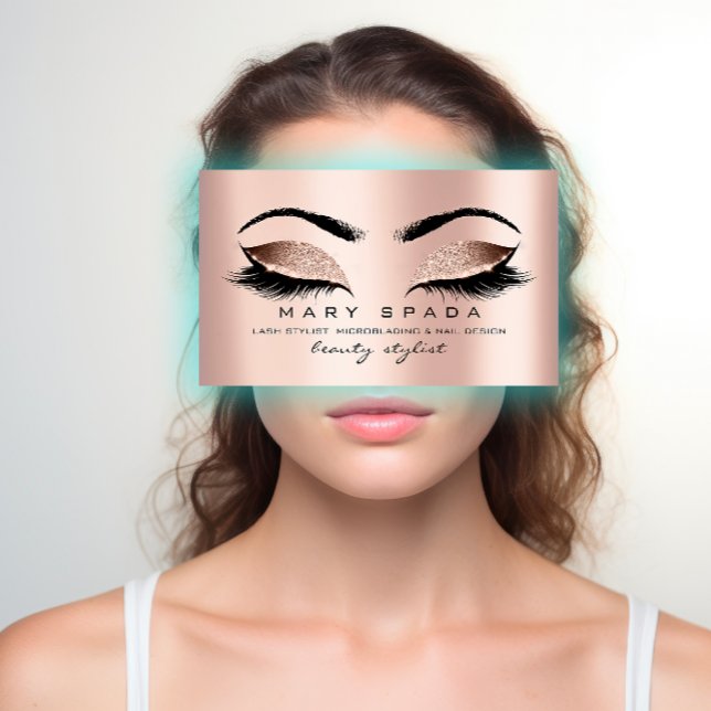 Makeup Eyebrows Lashes Pink Micorblading Nails Business Card (Rose Blush Gold Frame Glitter QR Code Beauty Pink Business Card)