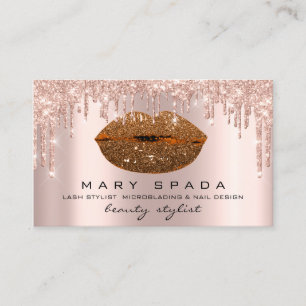 Makeup Eyebrows Lashes Pink Rose Drips Kiss Lips Business Card