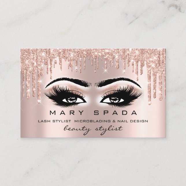 Makeup Eyebrows Lashes Pink Rose Spark Eyes1 Business Card (Front)