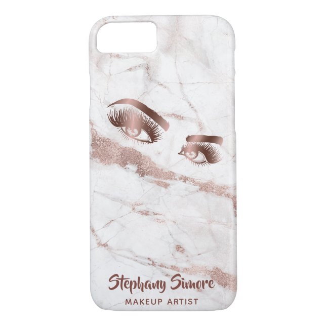 Makeup Eyelash Beauty Rose Gold Marble Lashes Lash Case-Mate iPhone Case (Back)