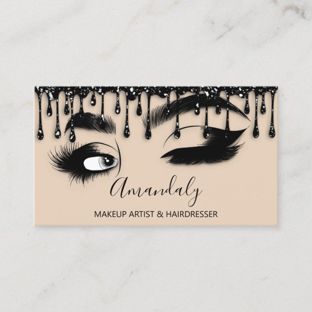 Makeup Eyelash Brow QR CODE Logo Black Microblade Business Card (Front)