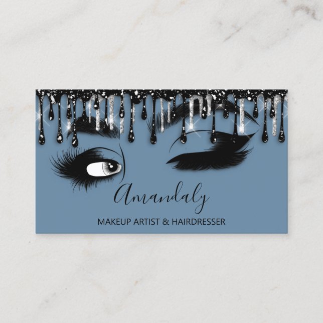 Makeup Eyelash Brow QR CODE Microblade Drip Blue Business Card (Front)
