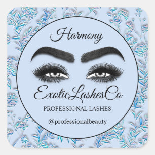 Makeup Eyelash Cleaner Floral Blue Frame Square Sticker