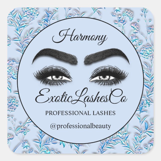 Makeup Eyelash  Cleaner Floral Blue Frame Square Sticker (Front)
