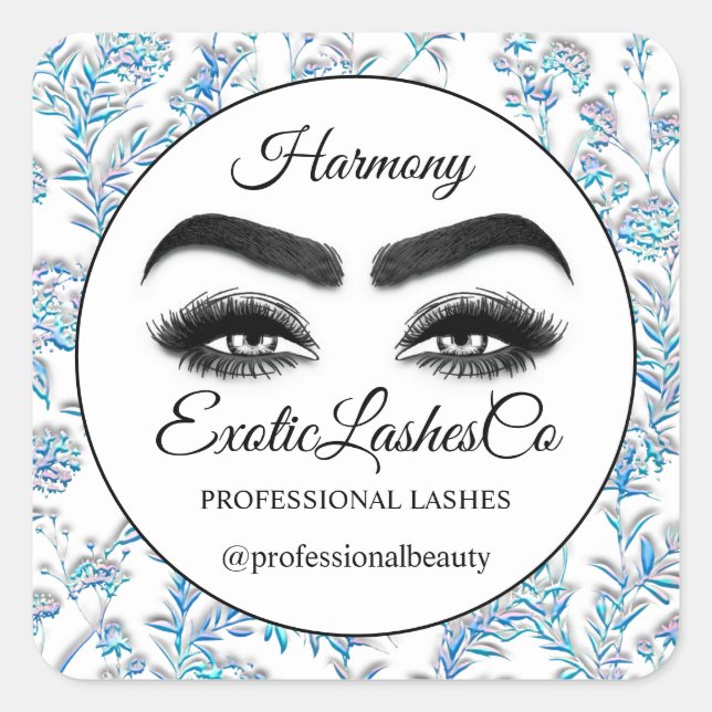 Makeup Eyelash  Cleaner Floral Blue White  Square Sticker (Front)
