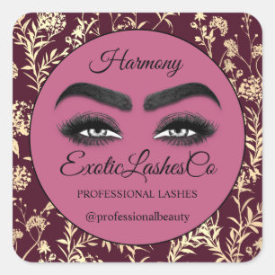 Makeup Eyelash  Cleaner Floral Gold Rose Pink Square Sticker
