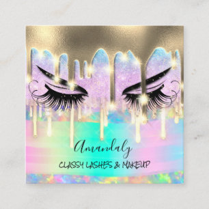 Makeup Eyelash Microblade Drips Logo Purple Gold  Square Business Card